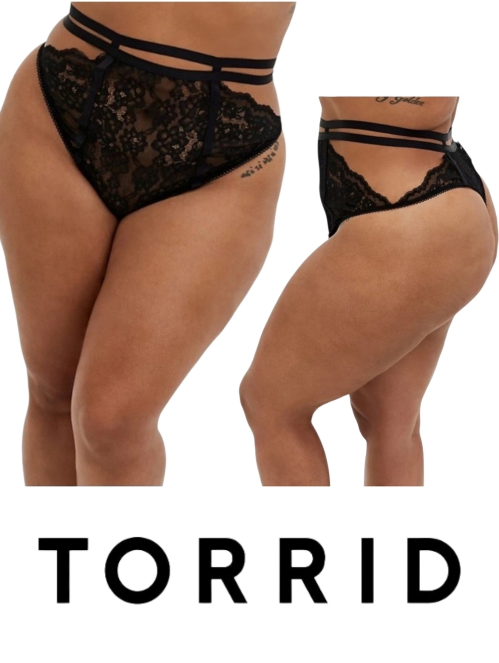 Torrid Black Lace High Waist Cut Out Cage Thong Panty 3X NEW
